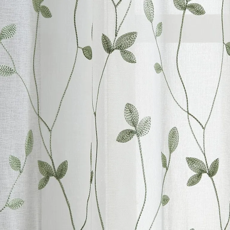 CHF Botanical Embroidery Rod Pocket Embroidered Sheer Set of 2 Curtain Panel