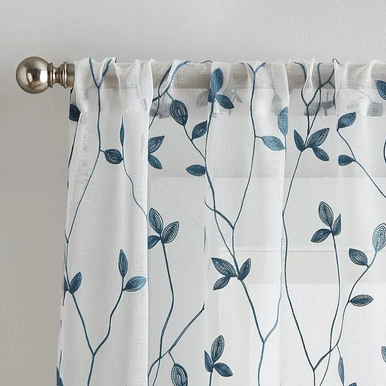 CHF Botanical Embroidery Rod Pocket Embroidered Sheer Set of 2 Curtain Panel