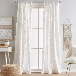 CHF Gates Tufted Chenille Rod Pocket Embroidered Light-Filtering Set of 2 Curtain Panel