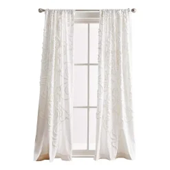 CHF Gates Tufted Chenille Rod Pocket Embroidered Light-Filtering Set of 2 Curtain Panel