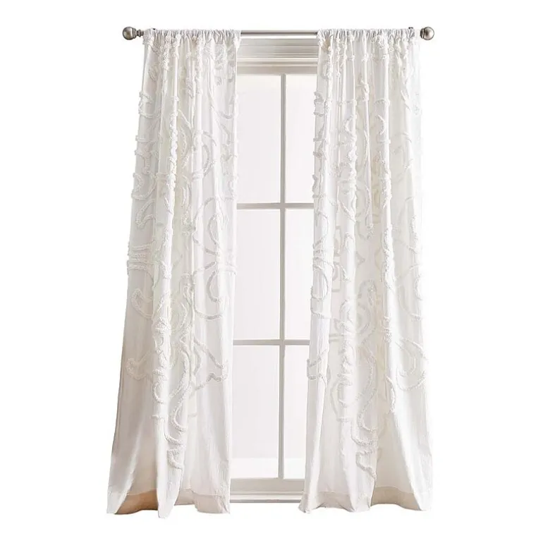 CHF Gates Tufted Chenille Rod Pocket Embroidered Light-Filtering Set of 2 Curtain Panel