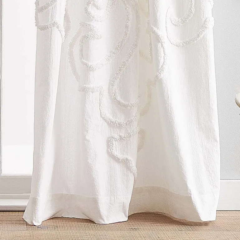 CHF Gates Tufted Chenille Rod Pocket Embroidered Light-Filtering Set of 2 Curtain Panel