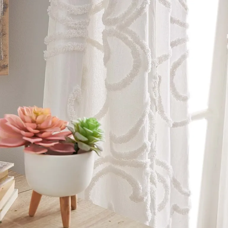 CHF Gates Tufted Chenille Rod Pocket Embroidered Light-Filtering Set of 2 Curtain Panel