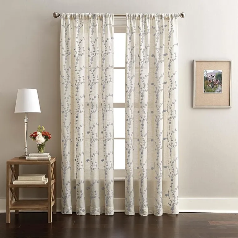 CHF Lynette Rod Pocket Embroidered Light-Filtering Single Curtain Panel