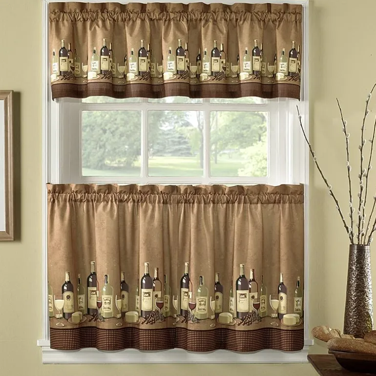CHF Wines 3-pc. Rod Pocket Kitchen Curtains & Drapes Window Set