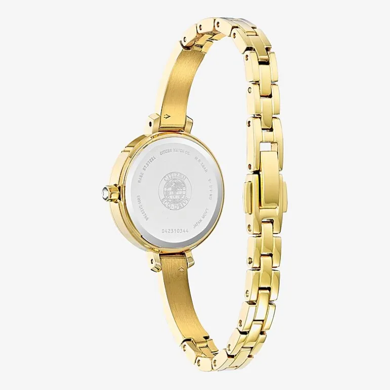Citizen Eco-Drive Womens Crystal Accent Gold Tone Stainless Steel Bracelet Watch Em0862-56d
