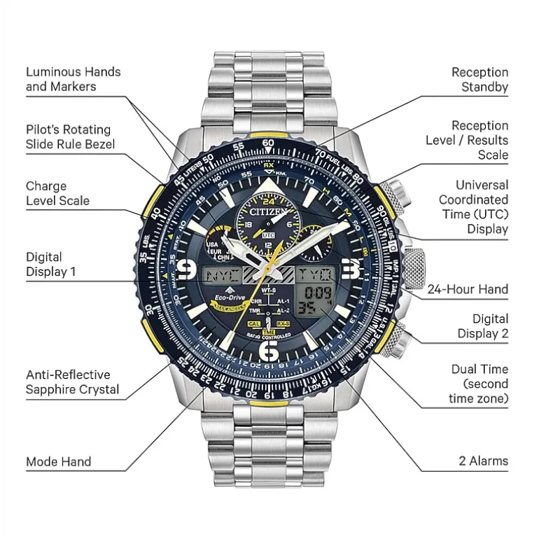 Citizen Promaster Skyhawk A-T Mens Silver Tone Stainless Steel Bracelet Watch Jy8078-52l