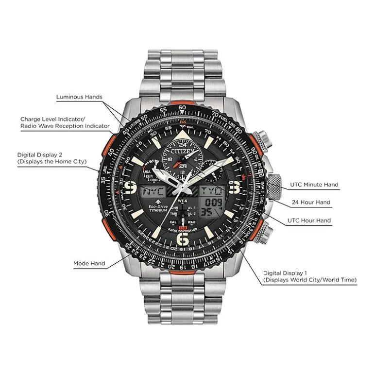 Citizen Promaster Skyhawk A-T Mens Silver Tone Bracelet Watch Jy8108-53e