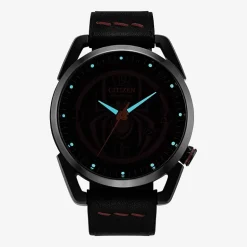 Citizen Spiderman Mens Black Leather Strap Watch Aw1685-00w