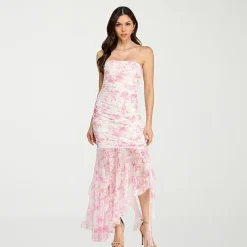 City Triangle Womens Juniors High-Low Straight Neck Sleeveless Floral Bodycon Dress