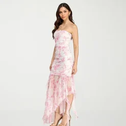 City Triangle Womens Juniors High-Low Straight Neck Sleeveless Floral Bodycon Dress
