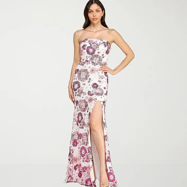 City Triangle Womens Juniors Straight Neck Sleeveless Sequin Floral Bodycon Dress