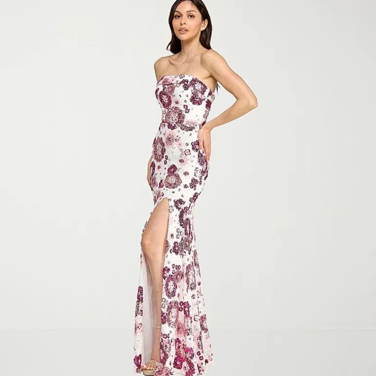 City Triangle Womens Juniors Straight Neck Sleeveless Sequin Floral Bodycon Dress