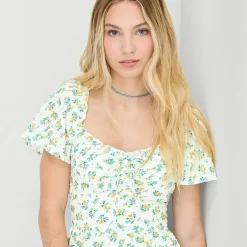 City Triangle Womens Juniors Sweetheart Neck Short Sleeve Flutter Fit + Flare Dress