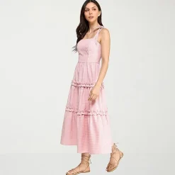 City Triangle Womens Juniors Midi Sleeveless Gingham A-Line Dress