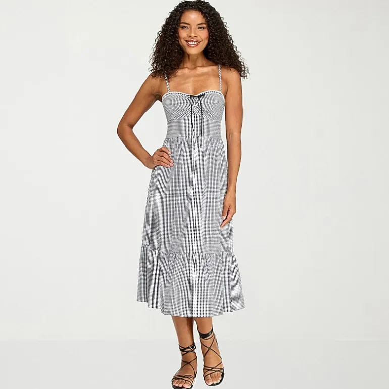 City Triangle Womens Juniors Sweetheart Neck Sleeveless Gingham A-Line Dress