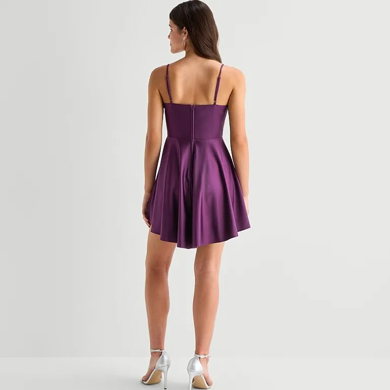 City Triangle Womens Juniors Draped Neck Sleeveless Lined Fit + Flare Dress