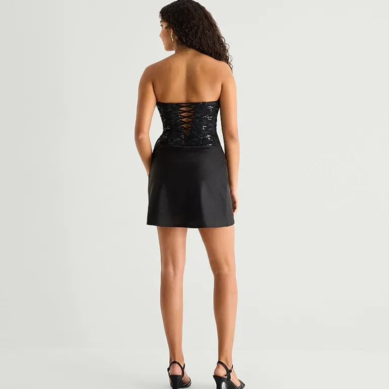 City Triangle Womens Juniors Straight Neck Sleeveless Embellished Partially Lined Fit + Flare Dress