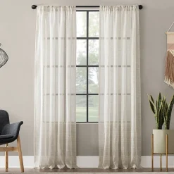 Clean Window Clean Window Textured Slub Stripe Rod Pocket Sheer Single Curtain Panel
