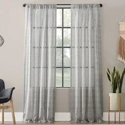 Clean Window Clean Window Textured Slub Stripe Rod Pocket Sheer Single Curtain Panel
