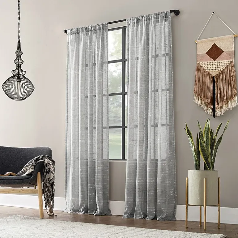 Clean Window Clean Window Textured Slub Stripe Rod Pocket Sheer Single Curtain Panel