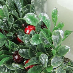 6'' Clear and Green Boxwood with Berry Tipped Christmas Hurricane Pillar Candle Holder