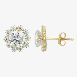 Cluster Flower Cubic Zirconia Stud Earrings 14K Gold