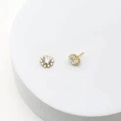 Cluster Flower Cubic Zirconia Stud Earrings 14K Gold