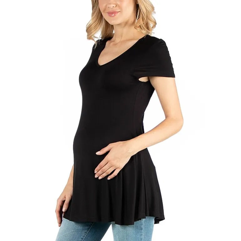 24/7 Comfort Apparel Cap Sleeve Soft Flare Hem Tunic Top