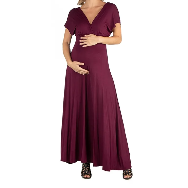 24/7 Comfort Apparel Cap Sleeve V-Neck Maxi Dress