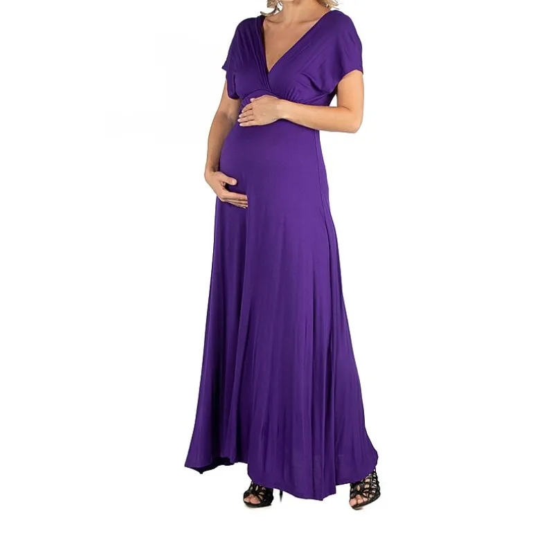 24/7 Comfort Apparel Cap Sleeve V-Neck Maxi Dress