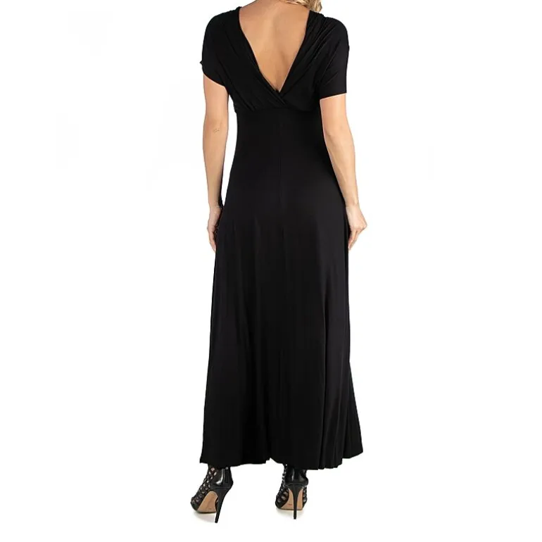 24/7 Comfort Apparel Cap Sleeve V-Neck Maxi Dress