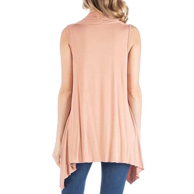 24/7 Comfort Apparel Draped Open Front Sleeveless Cardigan