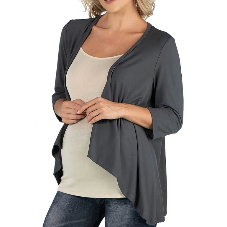 24/7 Comfort Apparel Elbow Length Sleeve Open Cardigan