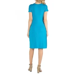 24/7 Comfort Apparel Faux Wrapover Dress with Cap Sleeves