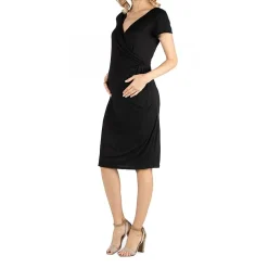 24/7 Comfort Apparel Faux Wrapover Dress with Cap Sleeves