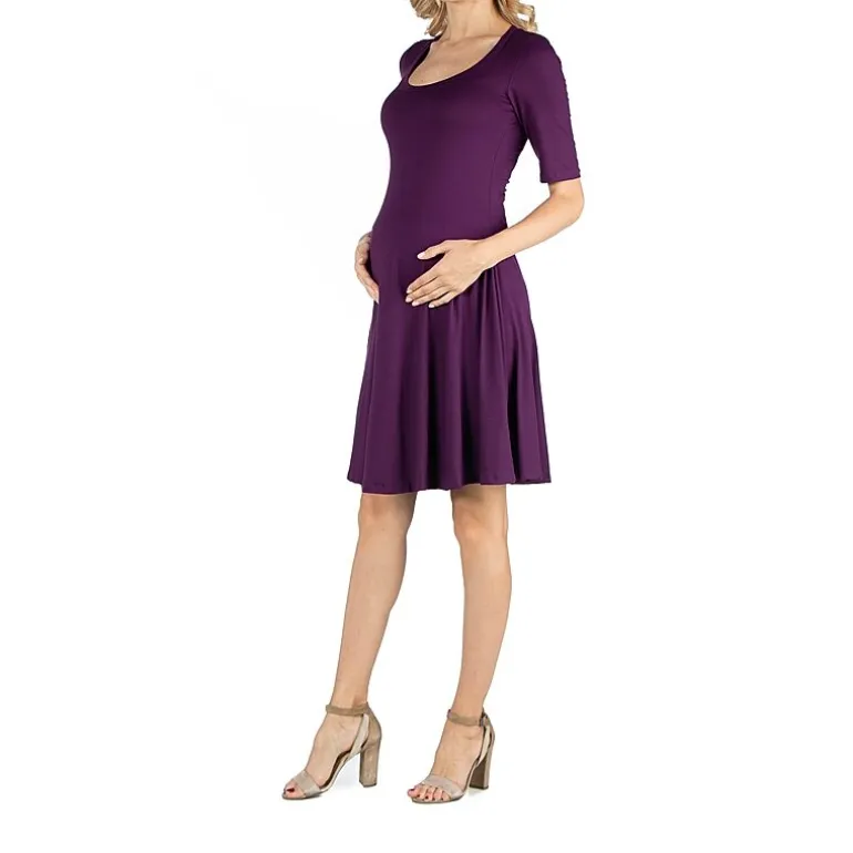 24/7 Comfort Apparel Knee Length A Line Elbow Sleeve Dress