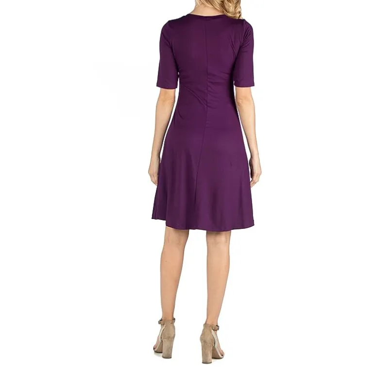 24/7 Comfort Apparel Knee Length A Line Elbow Sleeve Dress