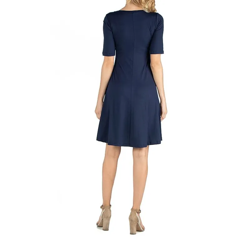 24/7 Comfort Apparel Knee Length A Line Elbow Sleeve Dress