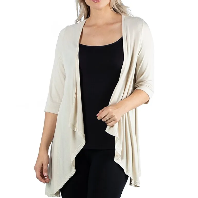 24/7 Comfort Apparel 3/4 Length Sleeve Open Cardigan