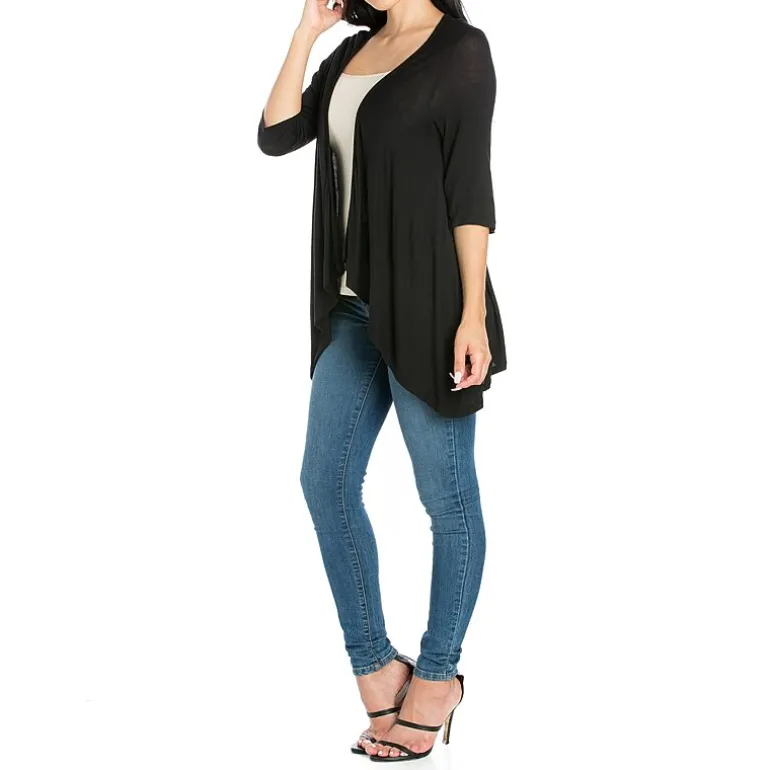 24/7 Comfort Apparel 3/4 Length Sleeve Open Cardigan