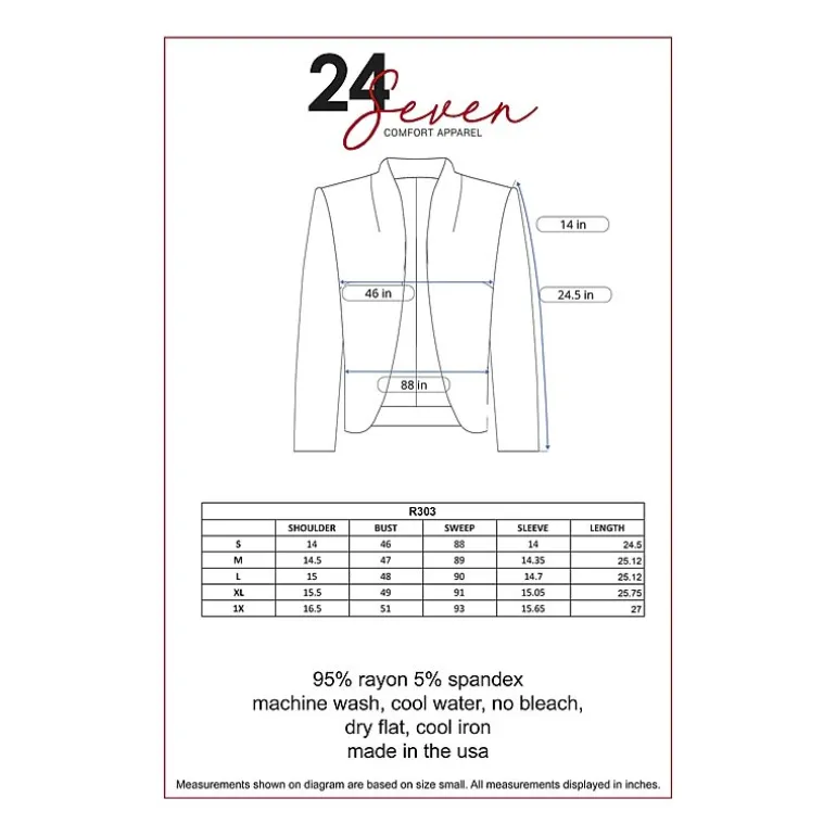 24/7 Comfort Apparel 3/4 Length Sleeve Open Cardigan