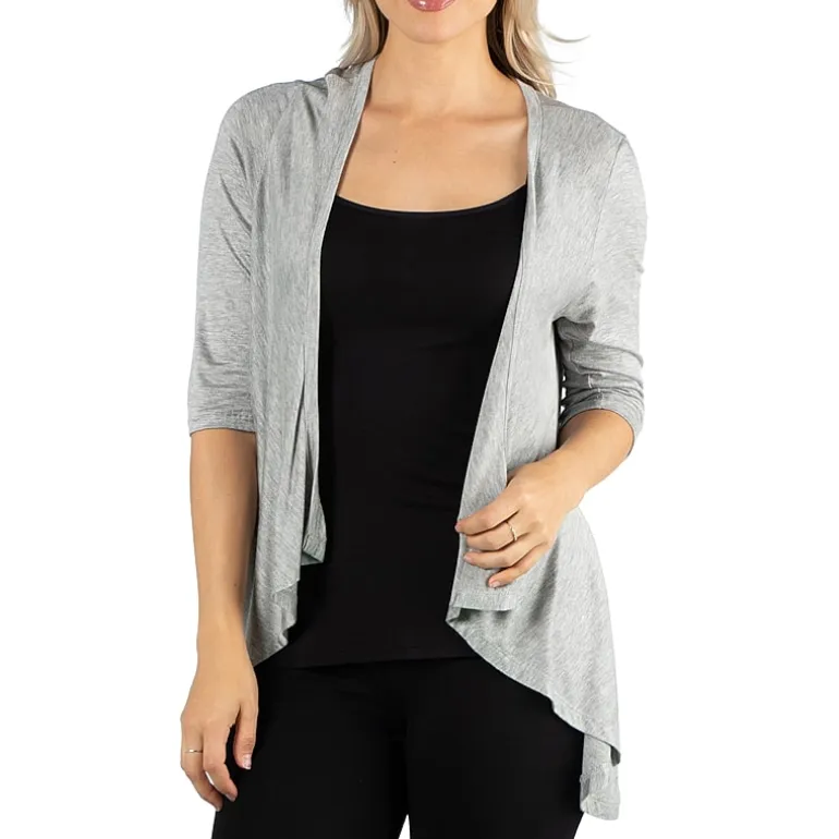 24/7 Comfort Apparel 3/4 Length Sleeve Open Cardigan