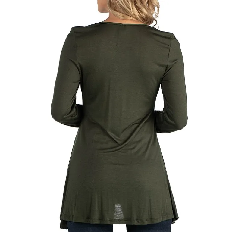 24/7 Comfort Apparel Long Sleeve Solid Swing Flare Tunic Top