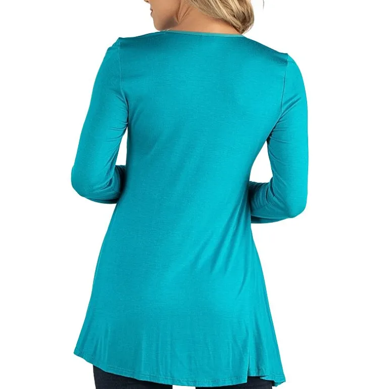 24/7 Comfort Apparel Long Sleeve Solid Swing Flare Tunic Top