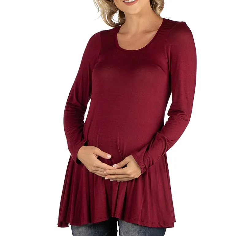 24/7 Comfort Apparel Long Sleeve Solid Swing Flare Tunic Top