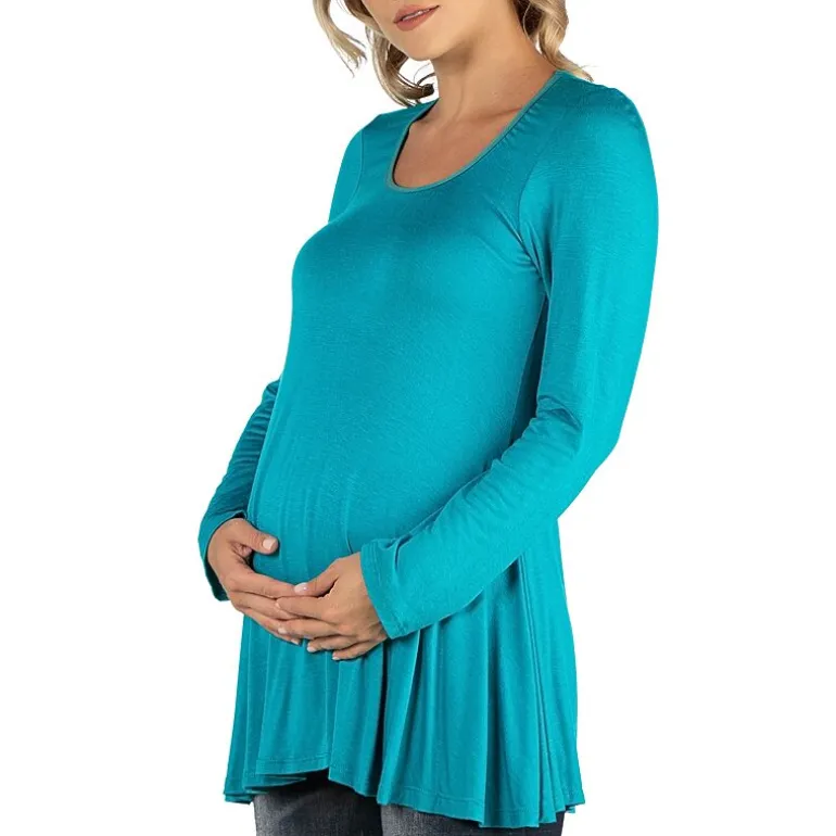 24/7 Comfort Apparel Long Sleeve Solid Swing Flare Tunic Top