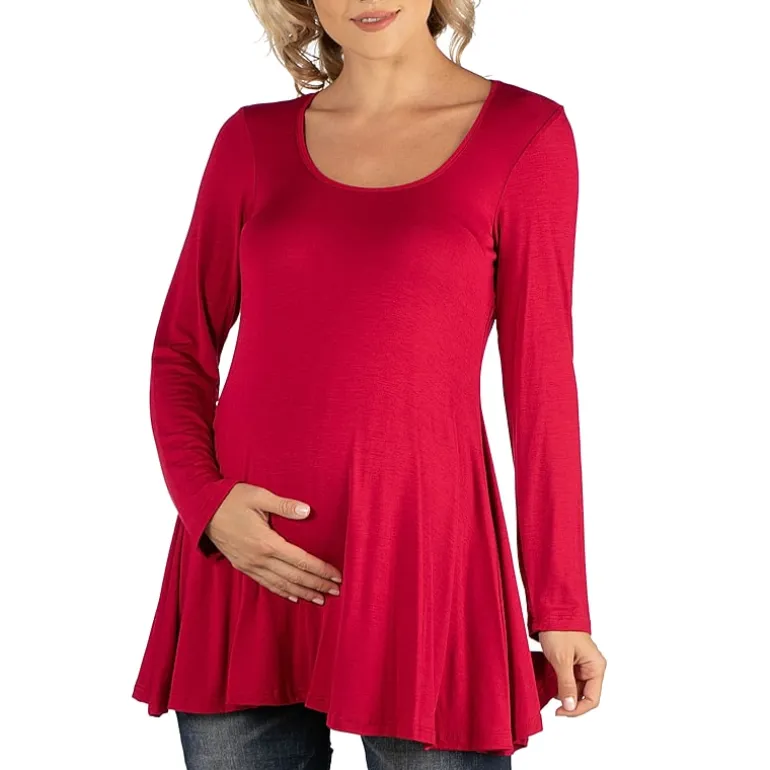 24/7 Comfort Apparel Long Sleeve Solid Swing Flare Tunic Top