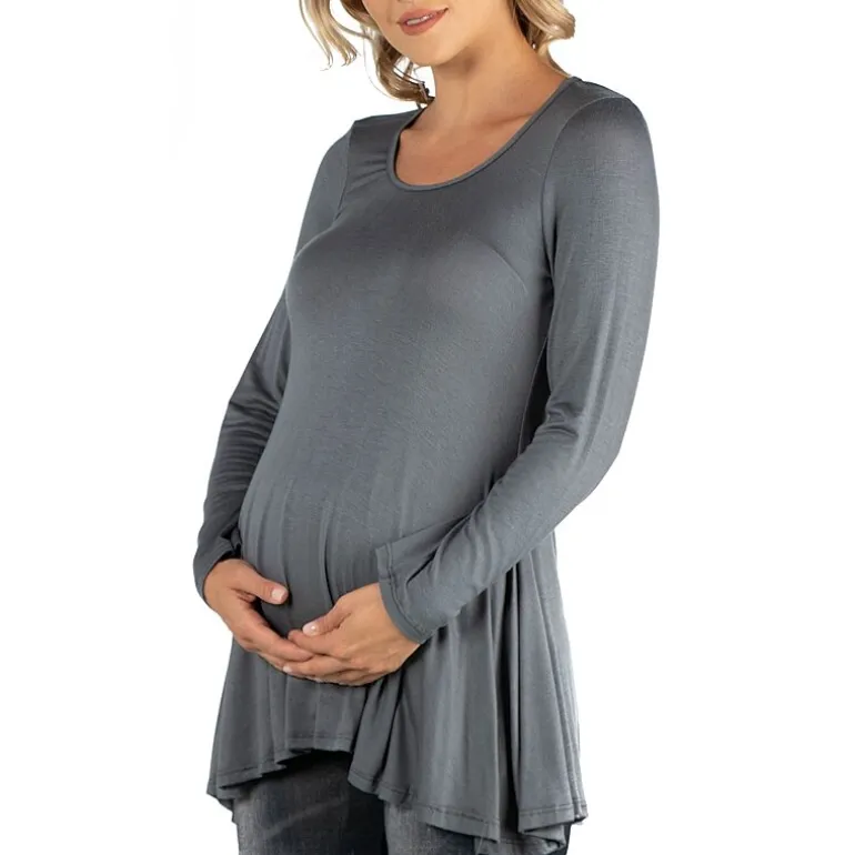 24/7 Comfort Apparel Long Sleeve Solid Swing Flare Tunic Top