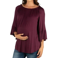 24/7 Comfort Apparel-Maternity Womens Round Neck 3/4 Sleeve Tunic Top